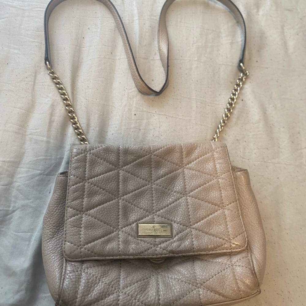 Kate Spade Quilted Leather Crossbody Bag in Metallic Taupe - Designer Style